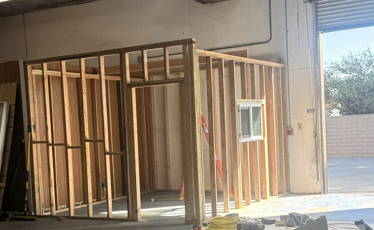 Timber framing for an office buildout inside a warehouse